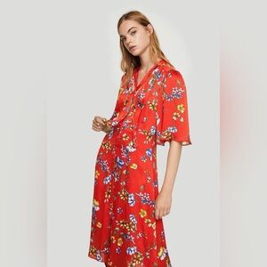 Mango s- M women’s Red and Blue Wrap Floral Sundress with Flutter Sleeves